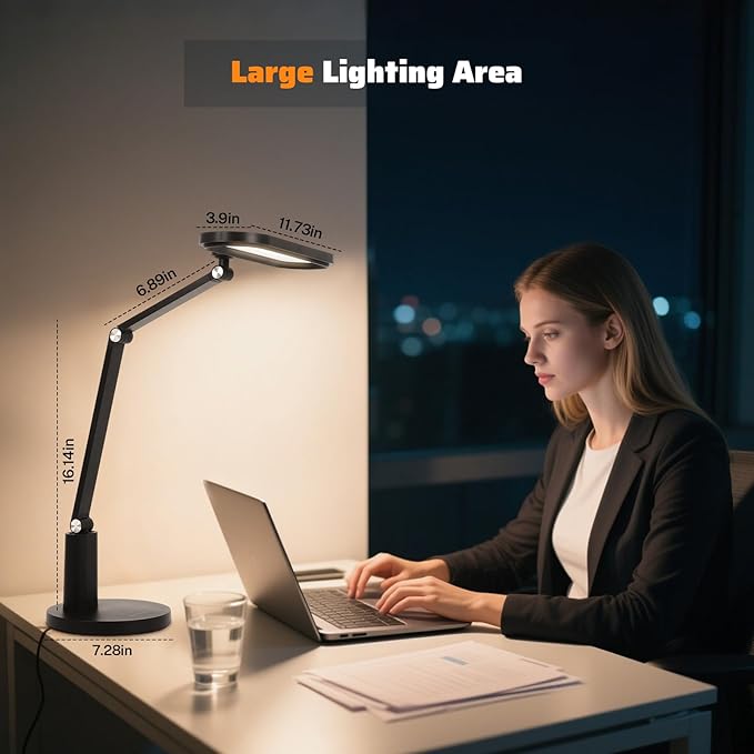 Desk Lamp for Home Office, Video Conference Light with Adjustable Arm, LED Desk Lamp for Working, Studying and Reading, Large Lighting Range, 10 Brightness Levels