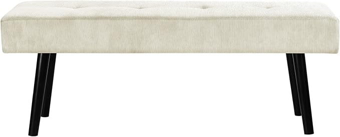 Entryway Bench - Beige Bench for Bedroom, Modern Ottoman End of Bed, Corduroy Padded Benches for Living Room, Foyer, Mudroom, Hallway - 39" L x 14" W x 17" H