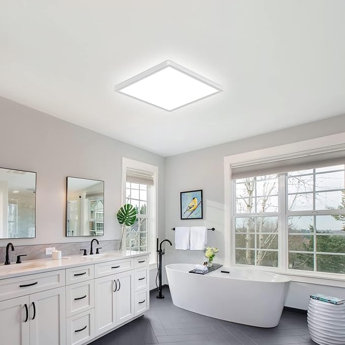 DELIPOP 2 Pack Flush Mount Ceiling Light, 12 Inch 24W Ultra Thin Square LED Ceiling Light, 6500K Cool White Low Profile Light Fixture for Living Room Bedroom Bathroom Kitchen Dining Room Corridor