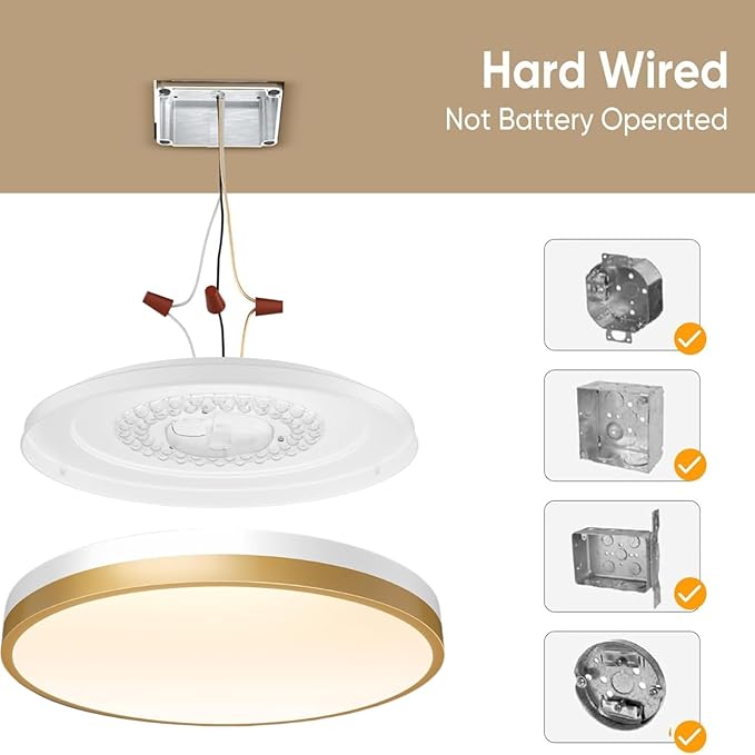 11 Inch Flush Mount Ceiling Light with Remote Control & Night Light, 5CCT Dimmable Ceiling Light Fixture, 20W 2000LM 2700K-6500K Adjustable LED Ceiling Lights for Bedroom Kitchen, White Gold