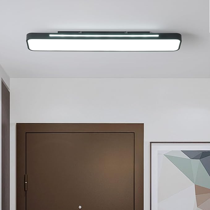 Modern LED Ceiling Light, 60W 6000K Linear Black Flush Mount Light Fixture, 39.4'' Low Profile Light Fixture Long LED Ceiling Lamp for Bedroom Living Room Hallway Kitchen (Cool White Light)