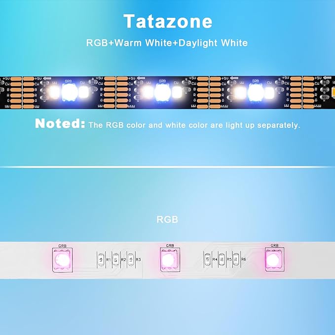Bluetooth RGBWW LED Lights for 60-65 Inch TV with App Control, RGB+Tunable White 3000K-6500K TV LED Backlight with RF Remote, Music Sync Indoor for TV, Gaming