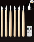 SURAIELEC 10.5'' Flameless Ivory Taper Candles, Battery Operated Candle with Remote, Timer, Dimmer, 5000K Cool Clear White, Realistic LED Candle for Party, Halloween & Christmas Decoration, 6 Pack