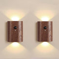 LANDGOO 2-Pack Wood Step Light with Motion Sensor, Rechargeable Stair Night Light Set, Sapele Wood 2700K Warm White LED Wall Lamps, Easy No-Wire Installation for Hallway Bedroom Staircase