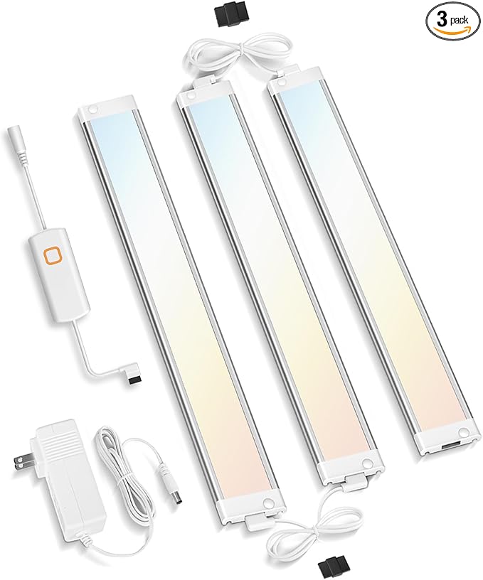 MYPLUS Under Cabinet Lighting Kit with 5 CCT, LED 3 Pcs 12 Inch Bluetooth Plug-in Light Bars, Super Bright 6.2W, 900 Lumens, Undercabinet Counter Lights for Kitchen