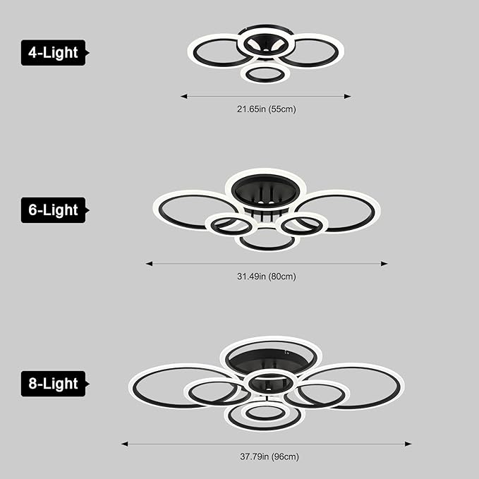 Vikaey Modern LED Flush Mount Ceiling Light, 6 Rings Black Close to Ceiling Light Fixtures, Living Room Lighting Fixture Ceiling Lamp for Kitchen, Bedroom, Laundry Room, 4000K Not Dimmable