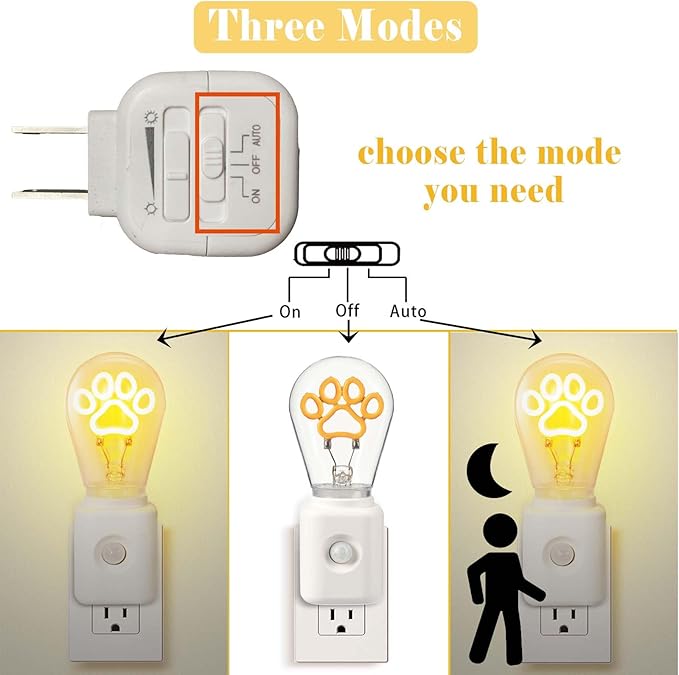 Led Night Light Plug-in, Dusk to Dawn & Motion Sensor, Vintage 2200K Filament Light, 10-100LM Adjustable Brightness, Unique Gift for Birthday, Halloween,Christmas, 1 Pack