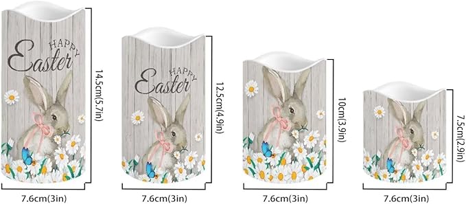 Easter Bunny Daisy Plastic Flameless Candles with Remote Control and Timer LED Flickering Battery Electric Pillar Candles for Table Easter Decoration