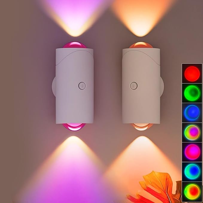 LED Wall Mounted Lights 2 Pcs,Battery Operated Wall Sconce with Motion Sensor, Up/Down Lighting Design 1500mAh Rechargeable Cordless Wall Lights for Indoor Bedroom Hallway (White)