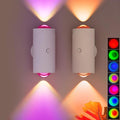 LED Wall Mounted Lights 2 Pcs,Battery Operated Wall Sconce with Motion Sensor, Up/Down Lighting Design 1500mAh Rechargeable Cordless Wall Lights for Indoor Bedroom Hallway (White)