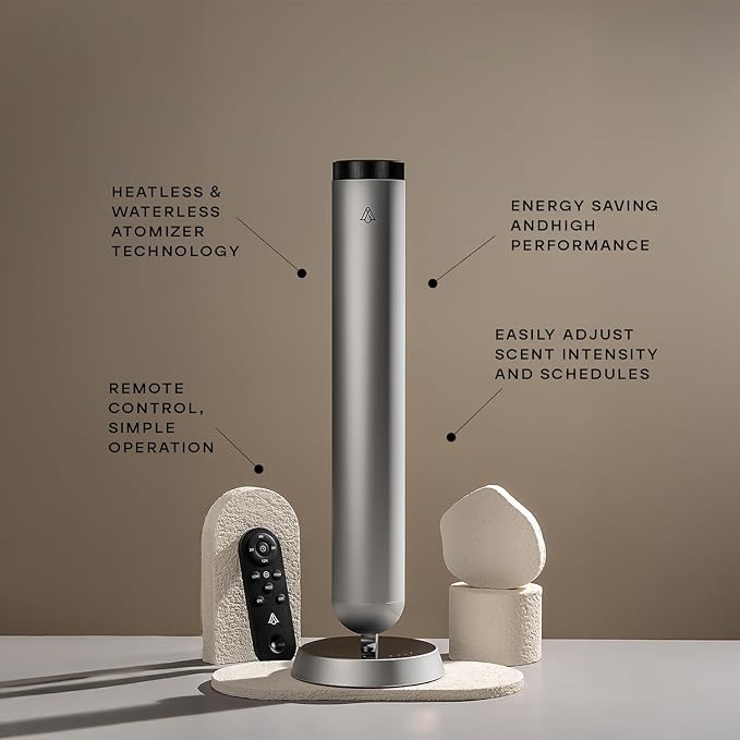 AromaPlan 5-Star Collection Rechargeable Waterless Diffuser (Fragrance Included)- Smart Cold Air Diffuser, Adjust Intensity & Timer, Long Battery Life- Aluminum Body, Luxury Scent Experience, Silver