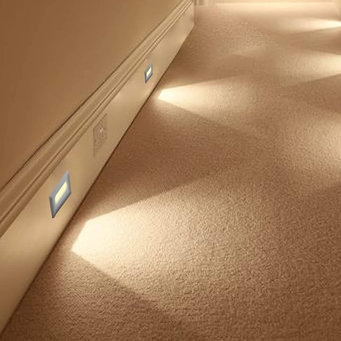 Ciata LED Stair Lights Indoor, Step Lights Outdoor Light 3 Watt, Warm White Stairway Lighting for Outdoor and Indoor Stairs 3000K Concrete, Home Theater Lighting, Silver Finish, Horizontal, 3 Pack