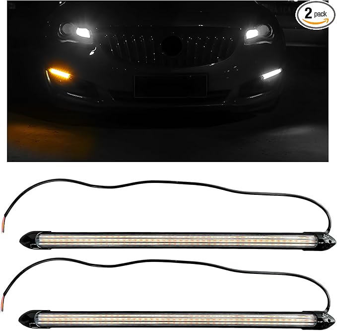 2 PCS Exterior Car LED Lights, 13.5 Inches Flexible LED Daytime Running Light Strip, Waterproof 12V Headlight Sequential Flowing Turn Signal for SUV Truck RV, Car Accessories
