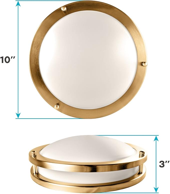 LUXRITE 10 Inch LED Flush Mount Ceiling Light, 5 Color Selectable 2700K | 3000K | 3500K | 4000K | 5000K, Dimmable Ceiling Light Fixture, 14W, 1050 Lumens, Energy Star, ETL Listed, Brushed Brass