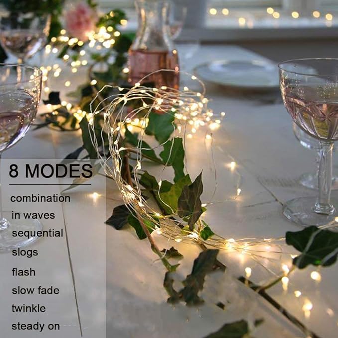 VOOKRY 2 Pack Battery Operated Fairy Lights with Timer, Waterproof Waterfall Flash Lights 8 Modes 10 Strands 200 LEDs Hanging Vine String Lights with Remote for Outdoor DIY Watering Can Lights