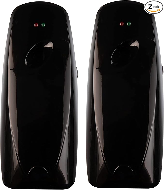 Automatic Air Freshener Spray Dispenser (2-Pack) Wall Mounted or Free Standing, Commercial and Home Use, Multiple Time Scent/Mist Release Settings for Room/Restroom Sprayer (Black)