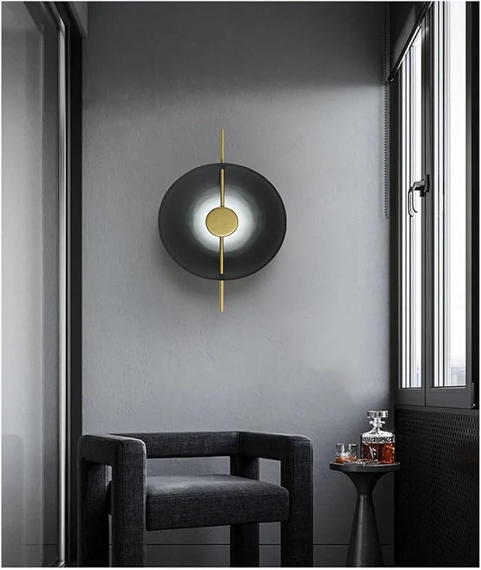 Modern Minimalist Living Room Background Round Creative Bedroom Bedside Designer Villa Hotel Led Lighting,Elegant (Black)