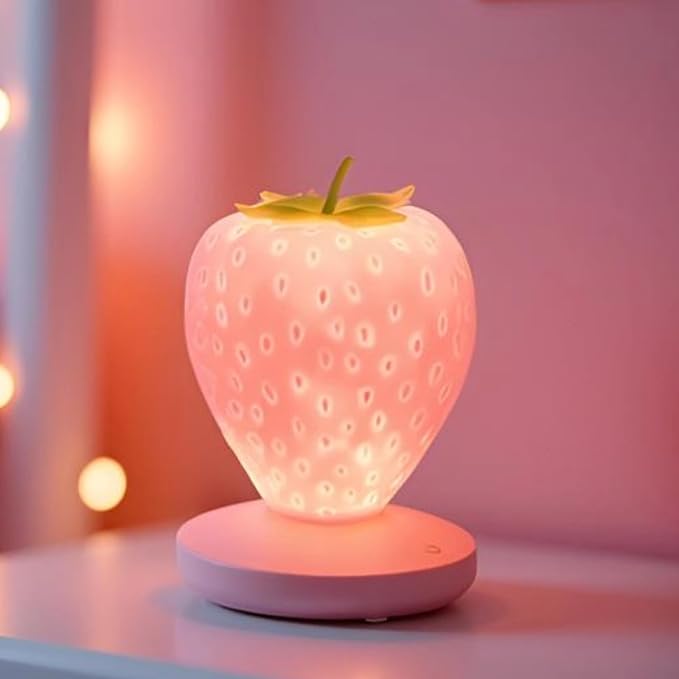 ‌Strawberry Night Light, Cute Silicone LED Touch Strawberry Lamp, USB Rechargeable, 3 Modes Dimmable, Color Changing Bedside Lamp, Valentine's Day, Birthday Gifts
