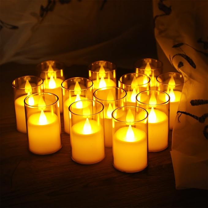 Topstone LED Pillar Candles with Remote Control - 3" x 2" Flameless Battery Operated Candles,Timer & Dimmer, Warm Yellow Flickering Light for Home Decor, Wedding, Centerpiece (12 Pack)