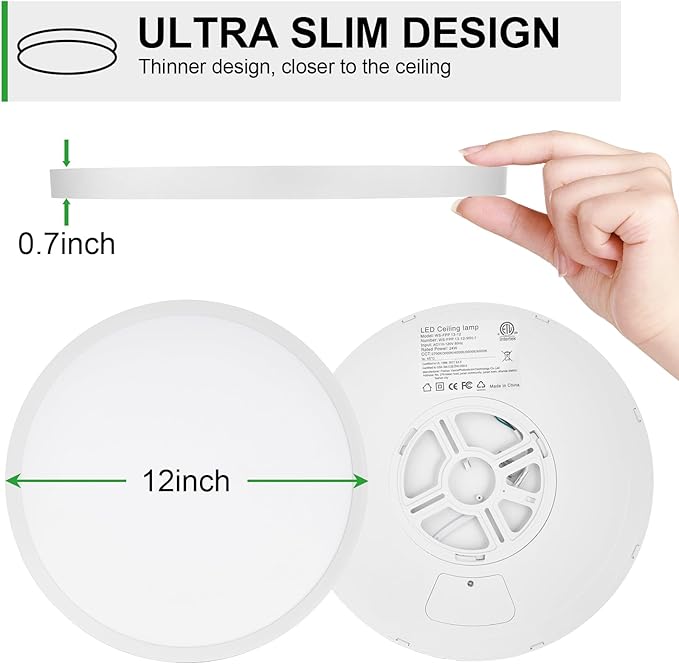 LED Flush Mount Ceiling Light: 12 inch 6Pack Super Slim Dimmable & 5CCT (2700-6500K) Kitchen Lighting Fixtures Ceiling - 24W White Low Profile Ceiling Lamp for Bedroom Garage Hallway
