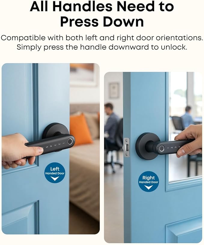 eufy Security Smart Lock FamiLock C32, Fingerprint Keyless Entry Door Lock with Handle for Interior Doors, Built-in Wi-Fi (2.4 GHz Only), App Control, Auto Lock, 4 AA Batteries, Alexa/Google