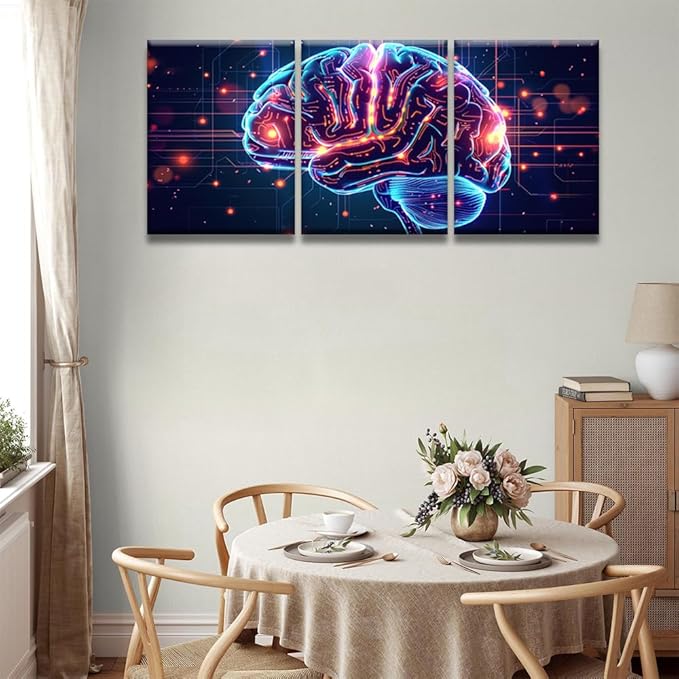 LSIUHWUWI Canvas Art Wall Decor for Bedroom AI Brain Cloud Networking Art Prints GPU, Crypto, AI Canvas Art Wall Painting Artwork for Walls Canvas Wall Decor Framed Ready to Hang 12x16inchx3