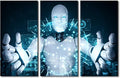 TUMOVO Wall Decorations for Living Room Robot Pictures Paintings Canvas Print 3 Panels Wall Art AI Intelligence Canvas Wall Art Modern Artwork Stretched and Framed Ready to Hang, 42" Wx28 H