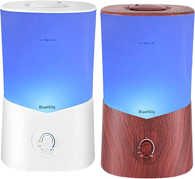 BlueHills Premium 3000 ML Set of 2 Extra Large Essential Oils Diffusers for Big Rooms High Mist Output XL Capacity Adjustable Cool Mist Great Gift – Value Pack of 2 Dark Wood Grain and White