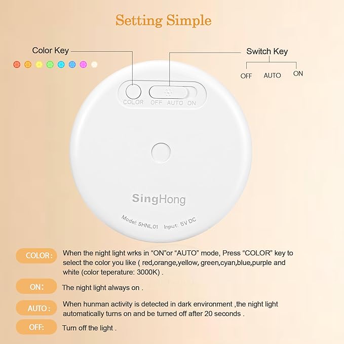 Motion Sensor LED Night Light, Kids Night Light, USB Rechargeable, 8 Lighting Colors, 3 Working Modes, for Bedroom, Hallway, Cabinet, Closet, Stairs, etc, Magnetic Stick Anywhere (2 Pack)
