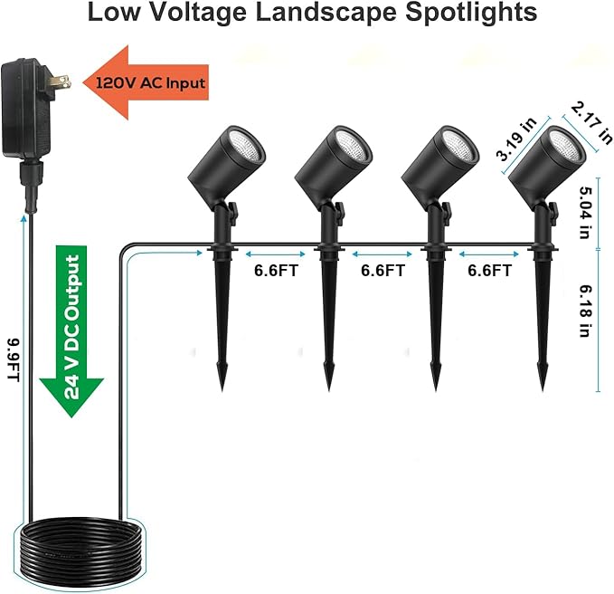 ZYAN Die-Cast Aluminum Landscape Spotlights, 6W 600LM 2700K Warm White, Low Voltage IP65 Waterproof Outdoor Landscape Lighting for Patio Garden Yard Path, 4 Pack