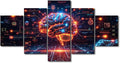TUMOVO 5 Panel Artificial Intelligence Paintings Wall Decor Robot Brain Posters for Room Digital Brain Canvas Wall Art for Living Room Bedroom AI Picture Modern Artwork Home Decor 60" Wx32 H