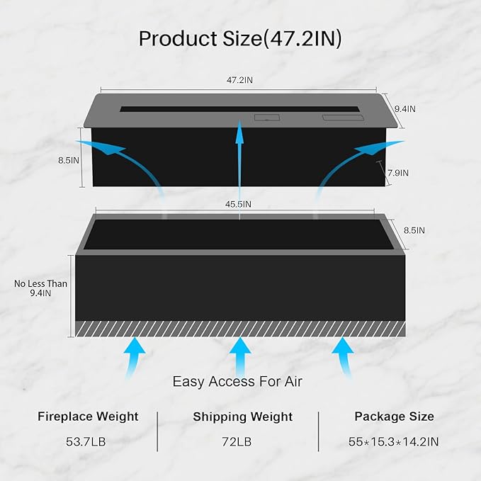 3D Water Vapor Fireplace Smart Electric Flame Decoration Steam Fireplace Humidifier W/Tap Water for Office, Home, Hotel,Restaurant(Single,47.2")
