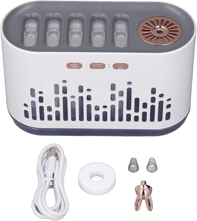 RGB Essential Oil Diffuser, 700ml Capacity, 7 Color Changing Fire Effect, Music Sync LED Lights, USB Powered, Auto Shut Off for Bedroom Home Office