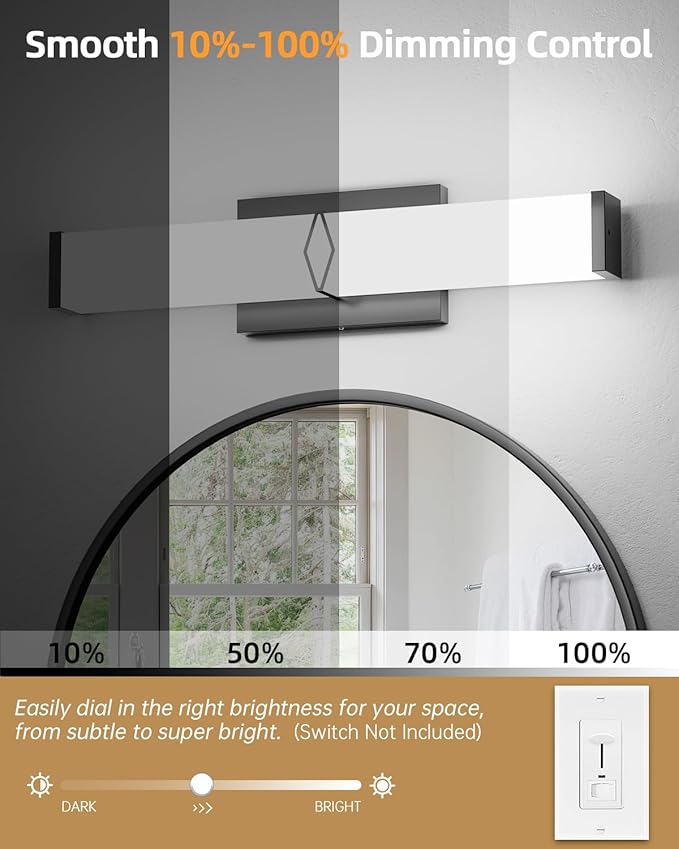 Bathroom Light Fixtures,Modern Dimmable Vanity Lights for Bathroom,15.75inch 20W 2000LM Black LED Vanity Lights Bar Over Mirror, LED Lighting Fixture 5700K Cool White ETL Certified