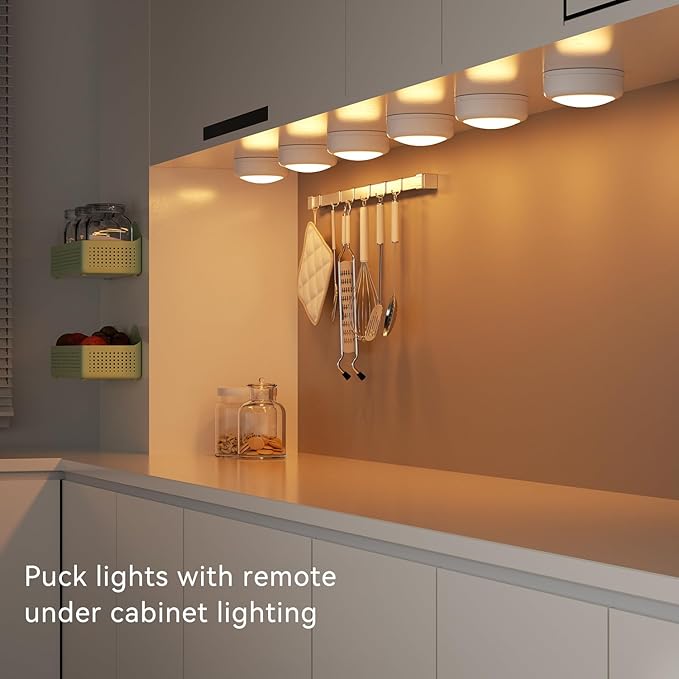 LED Puck Lights with Remote Control, Under Cabinet Lighting Stick on Tap/Push Lights, Battery Operated Closet Lights, Wireless Led Wall Light for Bedroom, Under Counter Light for Kitchen,2 Pack