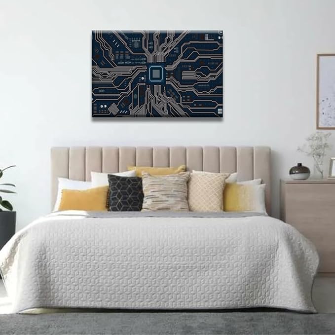CPU Concept Canvas Wall Art Integrated Communication Processor Posters and Prints Bathroom Decor Wall Art 5 Panel Circuit Board Bedroom Poster Artwork Print on Canvas Framed Ready to Hang 24x36 INCH
