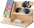 Nightstand Organizer for Men Night Stand Organizers Men Bedside Organizer Phone Holder Wood Phone Docking Station Wood Desk Organizer Mens Birthday Souvenir Ideas(Beige)