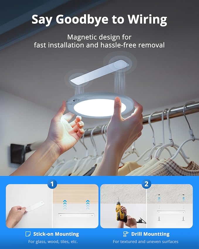 Combuh Rechargeable RGB Shower Lights - 12 Color Changing Ambient Light + Cool White, Motion Activated & Remote Control, Waterproof Cordless Wall Lamp LED for Closet, Pantry, Bedroom, 7.48 Inch