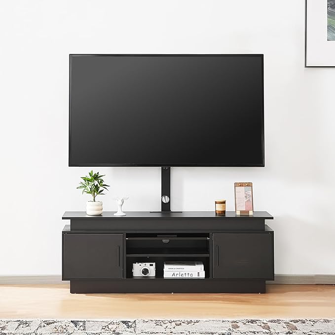 VEVOR 60" TV Stand with Mount for up to 75 in TVs, Entertainment Center with Power Outlet & LED Lights, Height Adjustable TV Console with Mount with 3 Tiers Storage Cabinets for Bedroom, Living Room