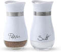Lonffery Salt and Pepper Shakers Set - Salt Containers for Gifts, Kitchen Decor, Home, RV, Camp, BBQ, 4 oz Farmhouse Spice Dispenser with Glass Bottom, White, Set of 2