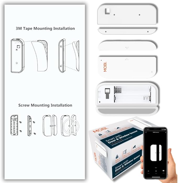 WiFi Smart Door Window Sensor Alarm, Multipurpose Sensor, Contact Sensor for Home/Office Security, Wireless Door Window Open Detector, APP Remote Notification Compatible with Alexa & Google Assistant