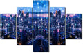 5 Panel Modern City Poster Native Americans Home Decoration Artwork Urban Skyline Picture Printing Bangkok Particle Glowing Light Poster for Office Bedroom Decor Stretched Ready to Hang 60x40 Inch