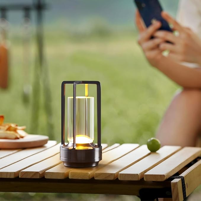 Small Table Lamp, Rechargeable Cordless Battery Operated LED Lamp, 3-Color Temperatures Dimmable Nightstand Lamp for Living Room, Bedroom, Outdoor Battery Powered Portable Touch Lamp (Grey)