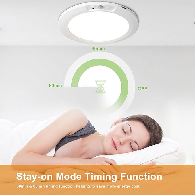 Rechargeable Motion Sensor Ceiling Light, 5 Colors Wireless Battery Operated Shower Lights with Remote, Magnetic Closet Light for Closet Shower Bathroom Hallway, 2 Pack