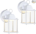 LIT-PaTH Dusk to Dawn Outdoor Wall Lantern, LED Wall Sconce, 3000K Warm White, 9.5W, 800 Lumen, Aluminum Housing Plus Glass, Outdoor Rated, 2-Pack, White