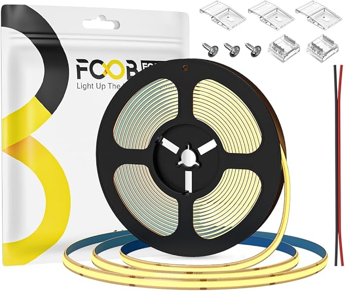16.4FT COB LED Strip Lights IP65 Waterproof Dimmable 2700K Warm White Strips 480LEDs/m DC24V Adhesive Flexible Cuttable Tape Lights for DIY Home Decor, Shelf, Cabinet (No Adapter or Controller)