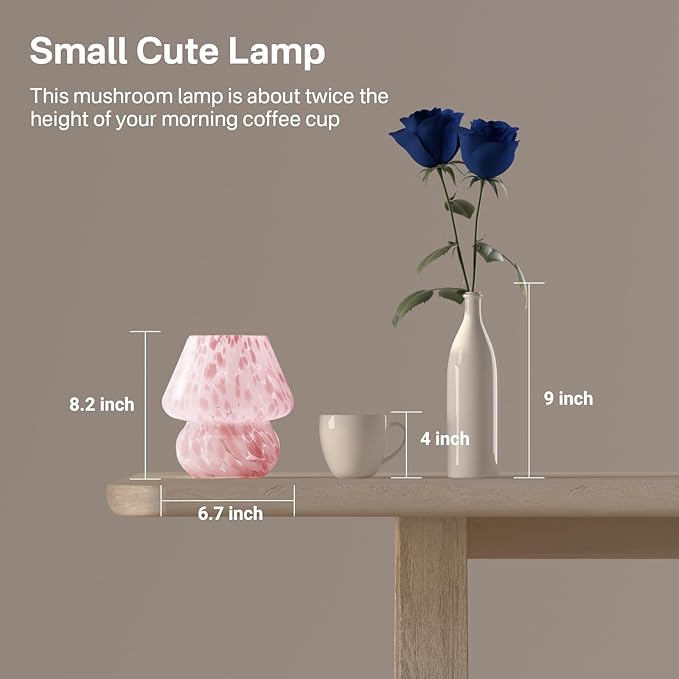 Mushroom Lamp Table Lamp for Bedroom,Small Desk Bedside Lamps for Living Room,Mushroom Decor Cute Mini Modern Mid Century Lamps for Night Stands,Aesthetic Home Living Room Decor(Blush Pink)