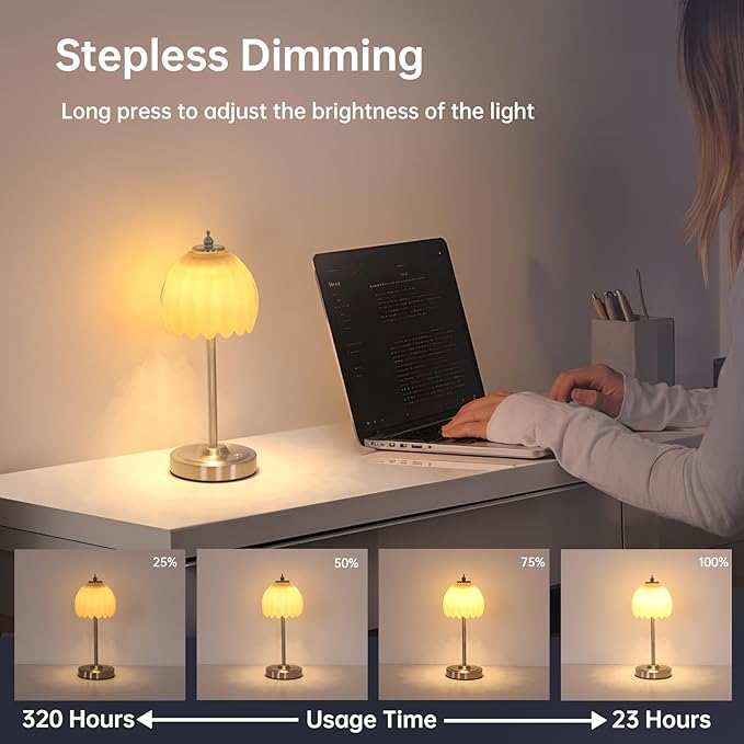 Tulip Table Lamp with 5200mAh Battery & Touch Control, Cordless Small Table Lamp with 3 Colors, Dimmable Rechargeable Table Lamps for Living Room, Bedroom, Desk, Bedside (Creamy Yellow Tulip)