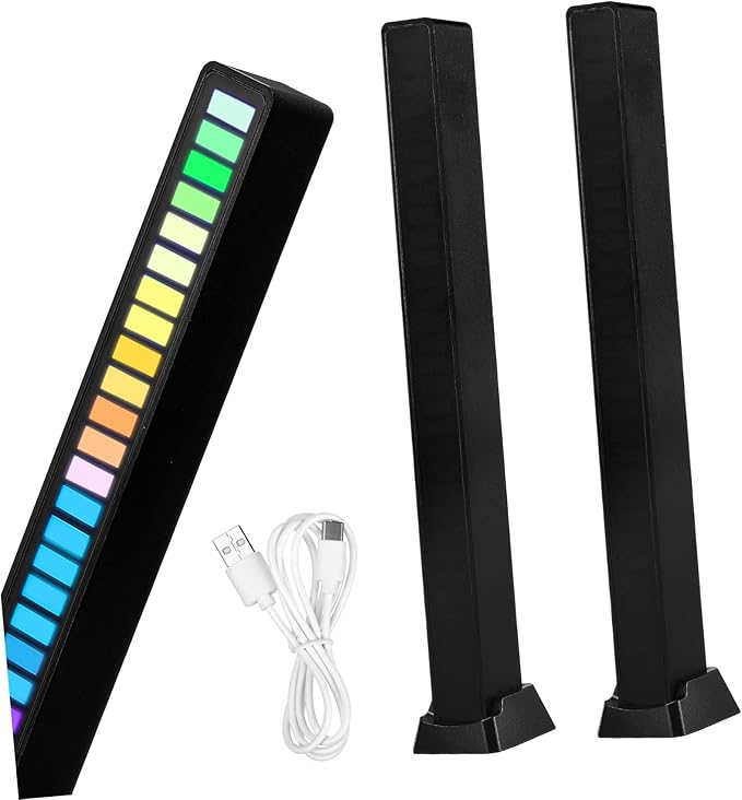 2-Pack RGB Rhythm Light Bars Rechargeable Sound Activated LED Lights for Ambient Lighting in Car and Bedroom Voice Activated Adjustable Brightness