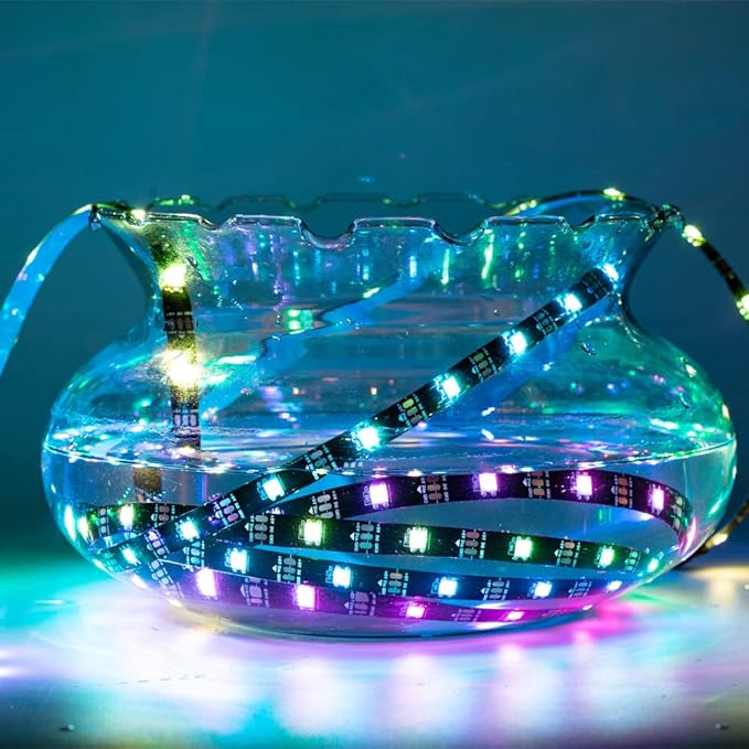 WS2812b 150Pixels 5M Individually Addressable LED Pixel Strip Programmable Full Color SMD 5050 RGB Strip Rope Light DC 5V Waterproof (Black PCB 16.4FT 30Pixels/m IP65)